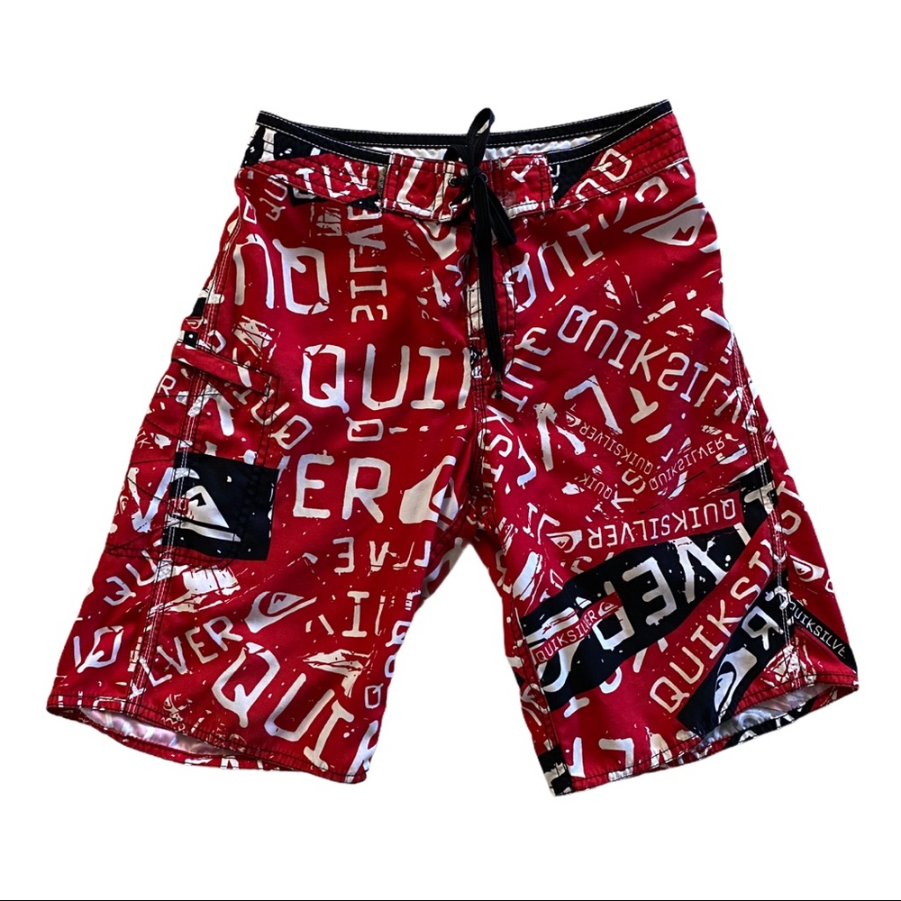 Boys Red White Quiksilver Surf Board Shorts 11/12 - Picture 1 of 3